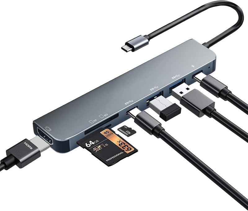 Luonanava USB C Hub Multiport Adapter, 7 in 1 USBC Dongle with 4K HDMI, 100W PD Charging, USB 3.0, SD/TF Card Reader, USB-C Docking Station for MacBook Pro/Air, Chromebook, Dell, HP and Other Type C Laptops - Image 1